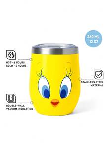 LOONEY TUNES X SHEIN 360 ml / 12 oz 不鏽鋼杯，防漏蓋，適用於熱飲/冷飲，適用於大多數杯架，送禮佳品 - 黃色 - 查看 3
