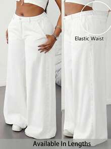 SHEIN Tall CURVE Plus Size Women Loose Fit Pockets Wide Leg Casual Jeans - White - View 1