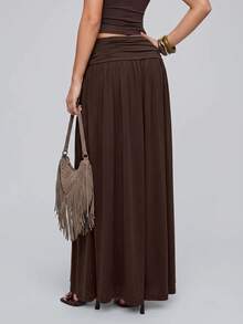 Avantive Summer/Fall Festival Party Prom Graduation Prom Casual Vacation Country Y2k Women's Brown Folds Ruched Long Skirt - Coffee Brown - View 2