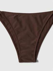 Swim Vcay Women's Solid Color Halter Tie Sexy Bikini Two-Piece Swimsuit Set For Vacation - Coffee Brown - View 5