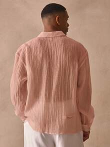 Musero Long Sleeve Oversized Light Weight Collared Sheer Button Through Shirt Top Spring Summer Essentials - Coral Pink - View 4