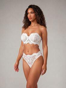 Silforma 2pcs/Set Women Lace With Underwire Seamless Sexy Lingerie Bra & Panties Set - White - View 6