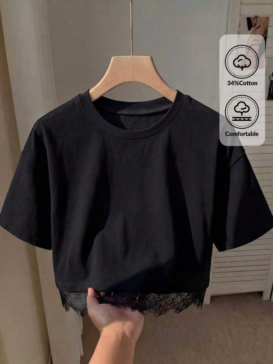 Comfortcana Women's All-Season Going Out Sexy Streetwear Y2k Chic Goth Punk Vintage Basic Preppy Washed Black Loose Short Crop Tops Black Tops Casual Blouses