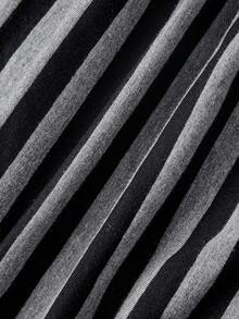 ROMWE Grunge Punk Kaos Rajut Patchwork 2 in 1 Garis-garis Hitam & Abu-abu Kasual Wanita - Dark Grey - View 4