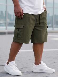 DRIVNCORE Plus Size Men's Drawstring Waist Cargo Pocket Casual Shorts - Army Green - View 2