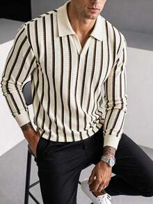 Manfinity Dauomo Men's Casual Striped Long Sleeve T-Shirt, Spring/Autumn - Apricot - View 3
