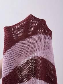 Solivie Women's Fashion Hollow-Out Off-Shoulder Colorblock Sexy Sweater For Vacation - Burgundy - View 5