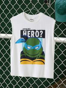 TEENAGE MUTANT NINJA TURTLES | SHEIN 1pc Tween Boy Fun Casual Style Cartoon Print Crew Neck Sleeveless Tank Top - White - View 3