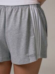 Musera Sport Contrast Colour Side Stripe Elasticated Waist Loose Fit Mini Shorts Daily Casual Pilates Gym Sport Active - Grey - View 6