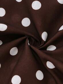 SHEIN PariChic Vintage Dark Brown Polka Dot Cami Jumpsuit For Women, Bow Tie Strap V-Neck Cinched Waist Wide Leg Draped Casual Long Pants - Brown - View 4