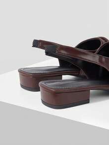 Mnmlis French Pleated Coffee Brown Pointed Low Slingback Shoes, Retro Rear Strap Versatile Outer Wear Women's Shoes, Spring And Summer Low-Heeled - Coffee Brown - View 4