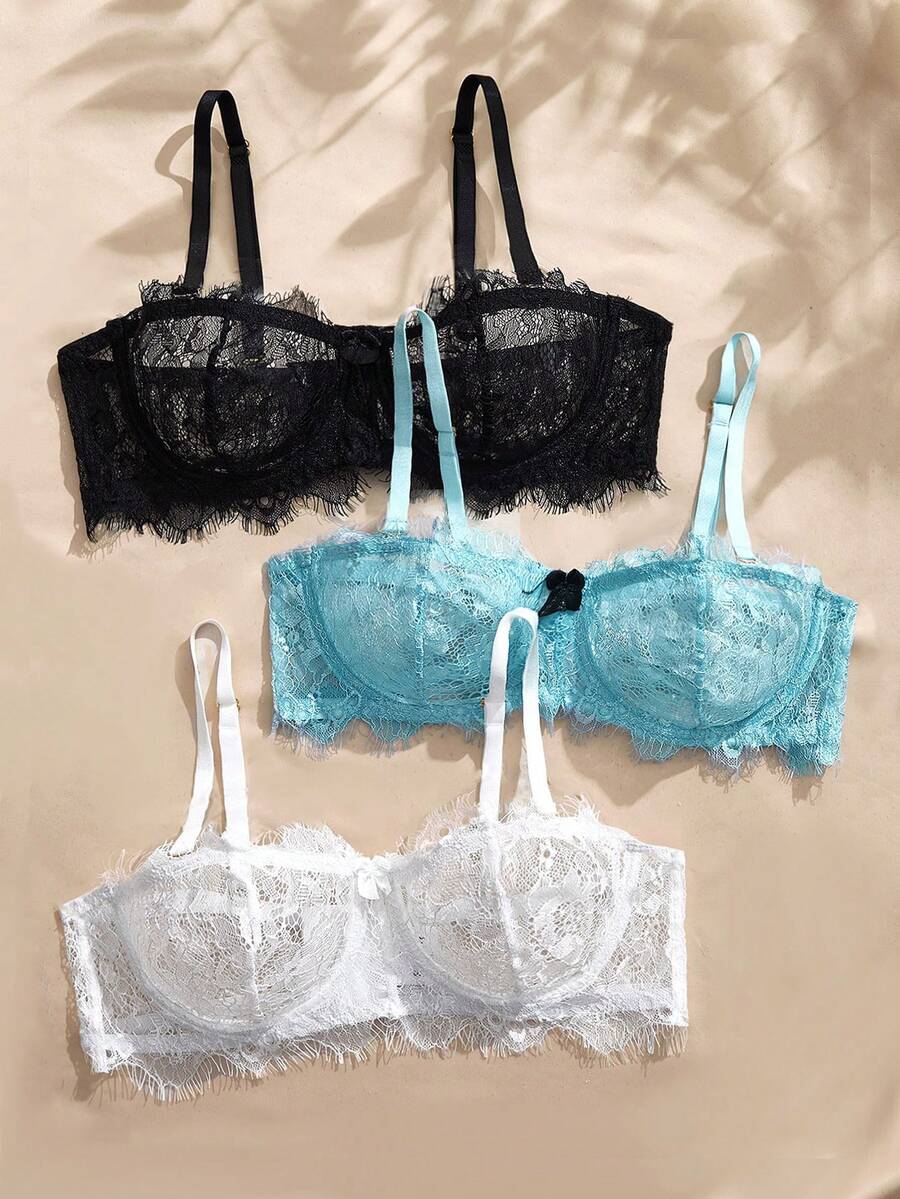 Charlaine Women's Lace Fashionable Comfortable Bow Decor Bra - Multicolor - View 1