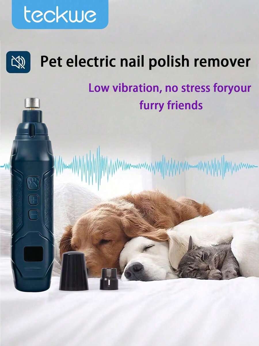 Teckwe Electric Pet Nail Polisher With LED Light For Convenient Trimming Of Cat And Dog Nails. Suitable For Small, Medium, And Large Dogs And Cats. Painless Noise Reducing Nail Polisher For Pet Care. 1200mAh Rechargeable Battery, USB Charging