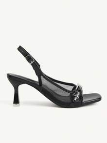 CUCCOO CHICEST Summer Versatile Black Patent Leather Mesh Sandals Women's Head Thin Heel Metal Buckle Buckle Commuter Sandals - Black - View 3