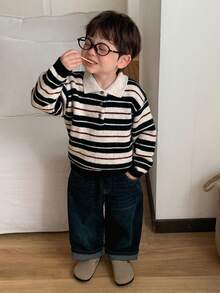 Dazy Kids Baby Boy Turn Collar Long Sleeve Sweater, Autumn/Winter Toddler - Multicolor - View 9
