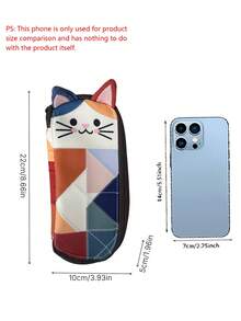 Patchwork Cat Pencil Case, Ins Kawaii Quilted Pen Bag, Portable Cute Stationery Storage Pouch For Girls Students Cat Lovers - Sets - View 3
