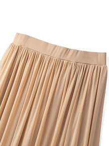 GlowEve CURVE Plus Size 2 Pieces Set Sleeveless Sequin Button Vest + Pleated Maxi Skirt, Waist-Defining Flared Hem, Slimming Commute & Date Outfit - Mocha Brown - View 7