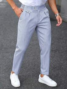 Manfinity Mode Men's Plus Size Mature Modern Blue Striped Casual Spring/Summer Suit Pants - Blue - View 5