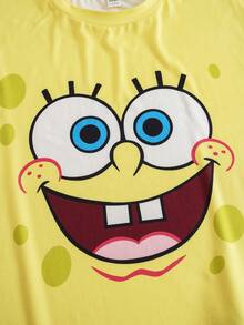 SpongeBob SquarePants | SHEIN Plus Size Cartoon Print Pajama Set - Yellow - View 4