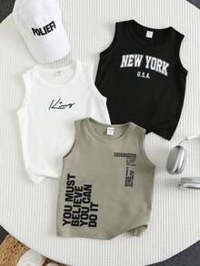 SHEIN 3件裝小男孩休閒舒適百搭運動風卡通笑臉印花短袖背心，三色組，買二送一，超值！適合日常休閒穿著、運動、上學或居家放鬆。可作為內搭或外穿，春夏季完美選擇。 - 彩色 - 查看 5