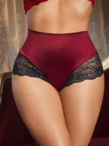 PinupPomp 1pc Plus Size Women's Triangle Panties, Shiny Fabric & Contrast Lace - Multicolor - View 4