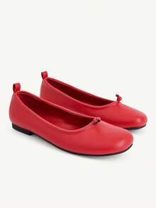 CUCCOO CHICEST Spring And Summer Lychee Pattern Soft Leather Chinese Style Buckle Square Toe Flat Heel Positive Red Ballet Shoes Gentle Low Vamp Commute - Red - View 2