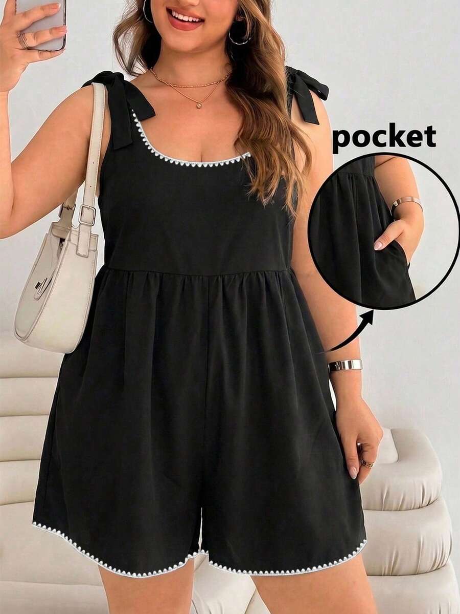 Solflare Romper Ukuran Besar dengan Tali Pengikat Gaya Liburan Musim Semi/Panas - MultiWarna - View 1
