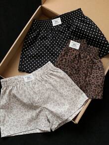 SHEIN EZwear 休閒大尺碼女款字母印花牛仔彈性腰短褲 - 彩色 - 查看 4
