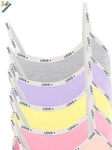7 Sets Random 3-Piece Set Tween Girls Simple Basic Solid Color Letter Contrast Camisole Tank Top & Shorts Underwear Set - Multicolor - View 6