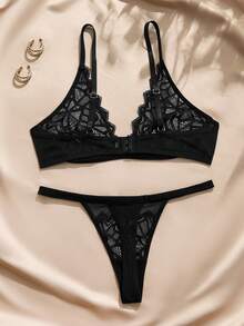 Charlaine French Romantic Lace Lingerie Set 2pcs - Black - View 8