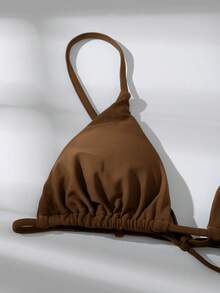Swim Basics Summer Beach 3packs Triangle Tie Side Bikini Set Bathing Suit - Brown - View 3