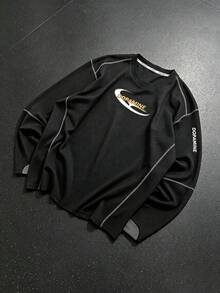 Sport MetroGents Men's Letter Print Striped Colorblock Crew Neck Sports T-Shirt - Black - View 1