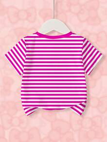 HELLO KITTY AND FRIENDS | SHEIN Cartoon & Striped Print Round Neck Casual Short Sleeve T-Shirt For Young Girls - White - View 2