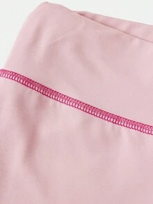 SHEIN 青少年女孩灰粉色秋季運動套裝，拼色滾邊拉鍊立領長袖外套與高腰緊身褲 2 件套 - 粉色 - 查看 14