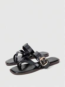 Sleekvia Ladies Comfortable Flat Wear-Resistant Versatile  Metal Outdoor Flip-Flops Slippers - Black - View 9