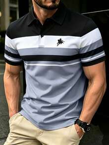 Calvornis 男士條紋短袖 Polo 衫，時尚休閒 - 彩色 - 查看 1