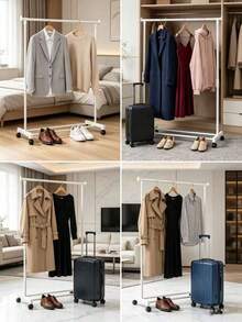 Space-Saving Design With Double-Layer And Single-Layer Hangers, Equipped With Independent Movable Wheels, Three-Layer Structure, Measuring (60 Cm * 35 Cm * 130 Cm), Holds 8 To 10 Pieces Of Clothing. - Multicolor - View 2
