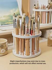 1Pc 360-Degree Rotating Pen Holder - Stylish White Plastic Storage Organizer, Suitable For Painting Brushes, Pens And Makeup Tools, Space-Saving Desktop Organizer With Glazed Finish, Cosmetic Brush Storage Rack - Makeup Brush Storage Rack - View 6