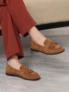 Sleekvia Women's Metallic Decor Glossy Casual Everyday Oxford Flats For Christmas Fall Shoes - Brown - View 4