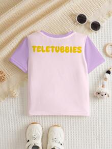 Teletubbies X SHEIN 女嬰字母卡通印花休閒日常短袖上衣 - 白色 - 查看 2