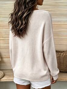 Balvessa Women's Colorblock Drop Shoulder Long Sleeve Casual Knit Thin Cardigan Travel Blue And White Stripe Autumn - Khaki - View 2