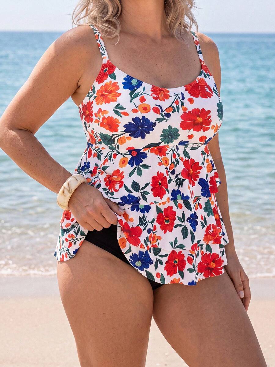 Swim Lushoire 2026 Spring/Summer New Plus Size Tank Style Printed Bikini Swimwear - Multicolor - View 1