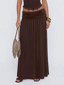 Avantive Summer/Fall Festival Party Prom Graduation Prom Casual Vacation Country Y2k Women's Brown Folds Ruched Long Skirt - Coffee Brown - View 3