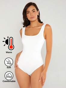 SHEIN BASICS 女款休閒百搭極簡風保守百搭純色無袖連身衣 白色秋季居家旅行穿搭 - 白色 - 查看 8