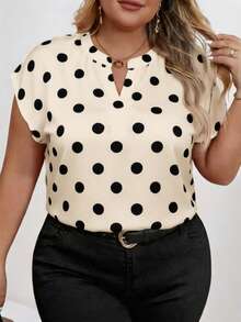 Chikora Plus Size Fashion Women's Geometric Print Short Sleeve Shirt - Apricot - View 1