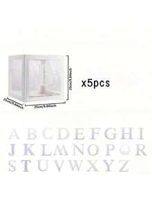 1/5Pcs Clear Balloon Box With Alphabet Letters – 27/1pc Letter Set, Transparent Acrylic Party Decor For Birthday, Bridal Shower, Gender Reveal - White - View 13