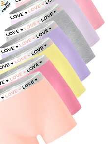 7 Sets Random 3-Piece Set Tween Girls Simple Basic Solid Color Letter Contrast Camisole Tank Top & Shorts Underwear Set - Multicolor - View 8