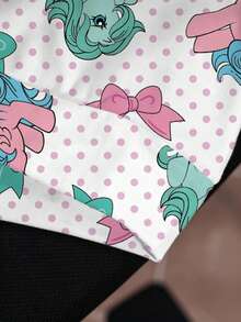My Little Pony X SHEIN بلوزة رياضية كاجوال يومية بأكمام طويلة وطبعة شاملة وياقة دائرية مقاس كبير - أبيض - مشاهدة 4