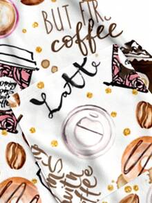 PopScrub Casual Minimalist Scrub Scrub Uniform Top, Coffee & Milk Tea Print Pattern, Suitable For Work Commute, Pet Hospital - Multicolor - View 5