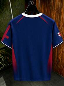 Manfinity Gritte Field Camiseta de fútbol de manga corta con bloques de color y patchwork para hombre - Azul - Ver 2